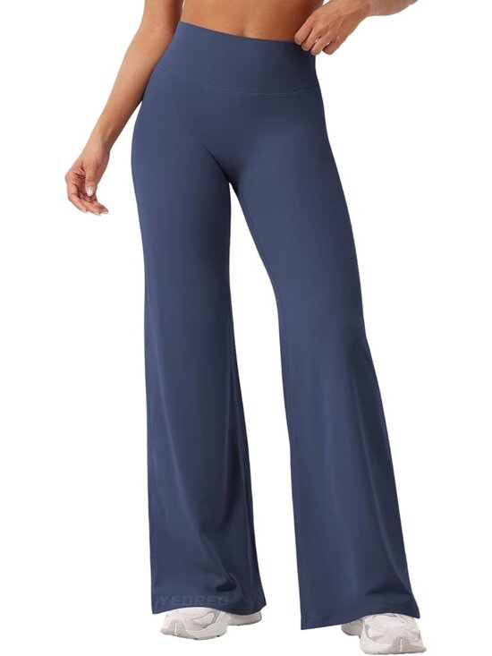 Pants - Women's Navy Blue No Front Seam Straight High Waist Imported Yoga Leggings
